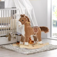 HOMCOM Kids Classic Rocking Horse, with Moving Mouth, Neighing Sounds, Brown(m-10)
