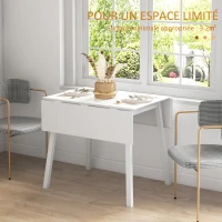 HOMCOM Table de cuisine pliable table à manger pliante avec plateau rabattable en bois pour 2 à 4 personnes blanc(m-6)