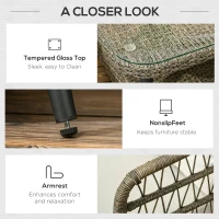 Outsunny 5 Pieces Outdoor Rattan Corner Sofa, Round and Twin Half-round Wicker Woven Rattan Garden Furniture w/ Thick Padded Cushions and Tempered Glass Top Two-tier Table, Grey(m-6)