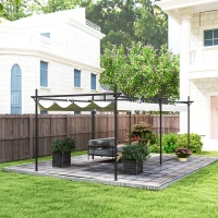 Outsunny Pérgola con Techo Retráctil 6x3 m Cenador con Tela de Poliéster Anti-UV Resistente al Agua Crema(m-9)