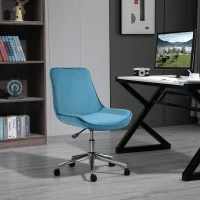 HOMCOM Bürostuhl Schreibtischstuhl Drehstuhl drehbar Höhenverstellbar 360°, Samtstoff, Blau, 52,5 x 60 x 82-91 cm(m-2)