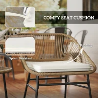 Outsunny 3 Pieces Rattan Bistro Set, Wicker Small Garden Table and Chairs Set with Cushions and Glass Top Coffee Table, Bistro Garden Furniture Set for Outdoor, Patio, Balcony, Natural(m-6)