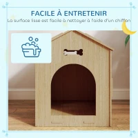 PawHut Niche pour chien intérieur maison chien intérieur en bois avec motifs d'os creux fenêtre 47 x 57 x 58 cm chêne(m-6)