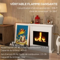 HOMCOM Cheminée au bioéthanol en métal brûleur 400 ml durée de combustion de 3 heures avec verre de protection blanc(m-4)