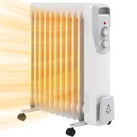 HOMCOM Radiateur bain d'huile 2500W, chauffage électrique silencieux, 3 niveaux de chaleur réglable, roulette, blanc(m-10)