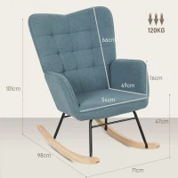 HOMCOM Fauteuil à Bascule, forme ergonomique, patins en bois massif, capacité 120 kg, Bleu clair(m-3)