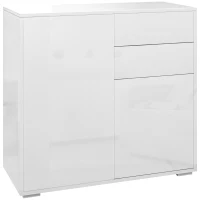 HOMCOM Credenza Moderna con 2 Armadietti e 2 Cassetti con Apertura a Pressione, 79x36x74cm, Bianco Lucido(m-10)