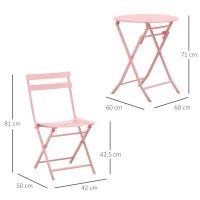 Outsunny Ensemble de meubles de jardin pour 2 personnes Ensemble de table basse Bistrot avec 2 chaises pour cour et jardin pliable Rose(m-3)