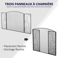 HOMCOM Pare-feu pour cheminée ou poêle design élégant Pare-étincelles 3 Volets Pliables dim. 132,5L x 76,5H cm Acier métal Noir(m-5)