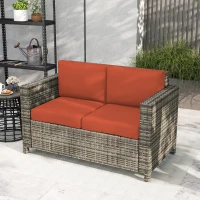Outsunny Rattan Sofa, 2 Seater Garden Furniture with Soft Padded Cushion and Armrests, Wicker Garden Loveseat for Patio, Grey(m-8)