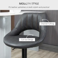 HOMCOM Bar Stools Set of 2, PU Leather Swivel Barstools with Backrest and Footrest for Kitchen, Counter, Breakfast Bar, Grey(m-7)