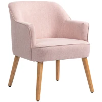 HOMCOM Butaca de Salón Moderna Sillón Individual Tapizado en Lino con Patas de Madera Carga 120 kg 64,5x65x79,5 cm Rosa(m-11)