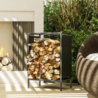 Outsunny Range bûche interieur porte bûche de cheminée support de bois de chauffage pour intérieur extérieur 44x28x65 cm noir(m-8)