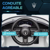 AIYAPLAY Voiture électrique pour enfants sous licence Maserati MC20 12V, Télécommande, LED, Musique et Klaxon, 3 à 6 Ans, blanc(m-5)