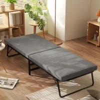 HOMCOM Lit pliant pour 1 personne, lit d'appoint avec matelas, réglable, 4 roulettes, 190 x 70 cm, Gris foncé(m-5)