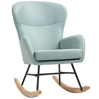 HOMCOM Poltrona Baloiço Estofada em Veludo com Assento Acolchoado Apoio para os Braços e Pés de Madeira de Faia 65x87x102 cm Verde Claro(m-11)