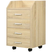 Vinsetto Cajonera de Oficina Mueble Auxiliar para Archivos con 4 Cajones Encimera Superior de Almacenaje 4 Ruedas y 2 Frenos para Estudio Despacho 40x36x65 cm Natural(m-10)