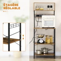 HOMCOM Étagère de cuisine support pour micro-ondes avec 2 chargeurs USB et 2 prise de courant, 5 crochets et étagère réglable(m-5)