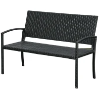 Outsunny 2 Seater Poly Rattan Garden Bench, All Weather Wicker Garden Loveseat, Outdoor Seating Bench with 240 Load Capacity, Backrest and Armrests for Patio, Terrace, Balcony, Black(m-11)