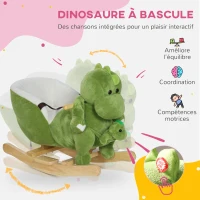 AIYAPLAY Dinosaure à bascule cheval à bascule enfants 18-36 mois avec marionnette à main ceinture de sécurité et 32 chansons(m-4)