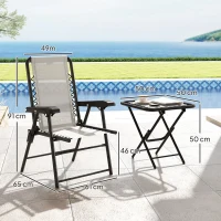 Outsunny Conjunto de Mesa e Cadeiras de Jardim Móveis de Exterior Dobrável com Estrutura de Aço e Suporte para Copos Creme(m-3)