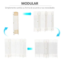 HOMCOM Biombo de 6 Paneles Separador de Ambientes Plegable de Fibra de Papel para Dormitorio Salón 242x170 cm Blanco(m-7)