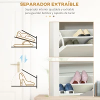 HOMCOM Zapatero de Entrada Recibidor con Cajones Abatibles y Estantes Ajustables para 12 Pares de Zapatos 72x26x80 cm Blanco(m-6)
