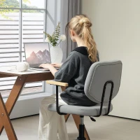 HOMCOM Silla de Oficina Moderna con Reposabrazos de Madera Asiento Ajustable y Ruedas para Oficina y Estudio 59x55x84-94cm Gris(m-8)