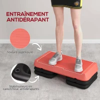 SPORTNOW Stepper aérobic fitness hauteur réglable 3 niveaux 10/15/20 cm surface antidérapante plastique, rouge(m-5)