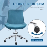 HOMCOM Bürostuhl Schreibtischstuhl Drehstuhl drehbar Höhenverstellbar 360°, Samtstoff, Blau, 52,5 x 60 x 82-91 cm(m-6)
