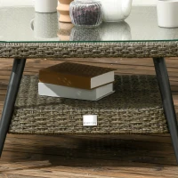 Outsunny 5 Pieces Outdoor Rattan Corner Sofa, Round and Twin Half-round Wicker Woven Rattan Garden Furniture w/ Thick Padded Cushions and Tempered Glass Top Two-tier Table, Grey(m-7)