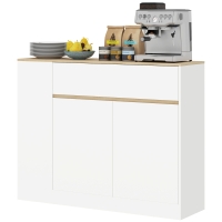 HOMCOM Buffet, grand compartiment d'armoire, 3 étagères, tiroir, 105 x 30 x 81,5 cm, Blanc/Bois