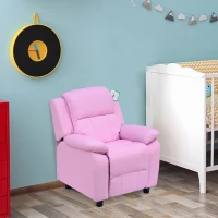 HOMCOM Kids Sofa Armchair Toddler Recliner Children's  Chair Lounger Games Chair  PU Leather w/ Storage  (Pink)(m-2)