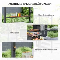 Outsunny Grillpavillon, Gartengrillzelt mit Gewürzregalen, LED-Beleuchtung, Metall, Kunststoff, 243L x 148B x 248H cm, Grau(m-5)