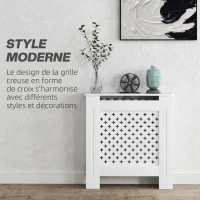 HOMCOM Couvercle de radiateur cache radiateur grille croisée pour salon chambre à coucher en bois 78l x 19P x 82H cm blanc(m-4)