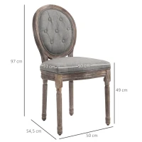 HOMCOM Ensemble de 2 Chaises de Salle à Manger, Set de Chaises, Chaise de Salon de Style Rétro, Chaise Rembourrée avec Revêtement en Lin Respirant, Chaise de Cuisine avec Dossier, Chaises de Repas, Bois de Caoutchouc, Gris, 50 x 54,5 x 97 cm(m-3)