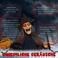 HOMCOM Halloweendekoration Hexe mit Besen, leuchtende Augen, gruselige Geräusche, biegsame Arme, 107x65x190 cm(m-4)