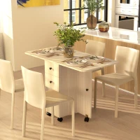 HOMCOM Mesa Plegable con Ruedas y Alas Abatibles Mesa Auxiliar Multifuncional con Almacenaje 120x60x76,5 cm Natural(m-2)