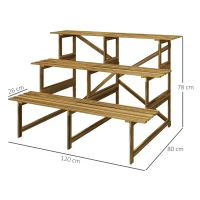 Outsunny Étagère à plantes, Étagère à fleurs, Rayonnage à fleurs, Étagère à plantes, Support à fleurs, 3 niveaux, Bois de sapin, 120 x 80 x 78cm(m-3)