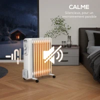 HOMCOM Radiateur bain d'huile 2500W, chauffage électrique silencieux, 3 niveaux de chaleur réglable, roulette, blanc(m-6)