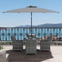 Outsunny 4 Seater Rattan Dining Set with Parasol & Cushions - Mixed Grey(m-7)