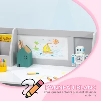 HOMCOM Ensemble table et chaise pour enfant avec tableau blanc - bureau pour enfant +5 ans - 90L x 45l x 85H cm Gris(m-5)