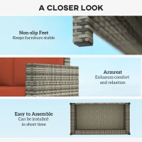 Outsunny Rattan Sofa, 2 Seater Garden Furniture with Soft Padded Cushion and Armrests, Wicker Garden Loveseat for Patio, Grey(m-6)