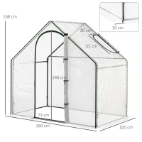 Outsunny Walk In Tomato Greenhouse Garden Outdoor Mini Greenhouse Flower Planter Steel Frame with Zipped Door & Window, PVC Cover, 180 x 100 x 168CM, Clear(m-3)