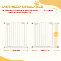 PawHut Cancelletto per Cani Estensibile con 2 Blocchi e Chiusura Automatica, in Metallo e Plastica, 74-87x78 cm, Bianco(m-7)