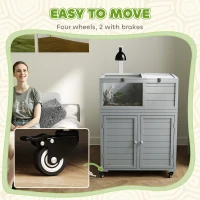 PawHut Wooden Tortoise House with Storage Cabinet, Openable Top, Lamp Holder, Windows, Light Grey(m-8)