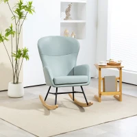 HOMCOM Mecedora Tapizada en Tejido Técnico con Patas de Madera de Haya Respaldo con Diseño Curvo y Reposabrazos Verde Claro(m-2)