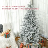 HOMCOM Sapin de Noël artificiel 180 cm Arbre de Noël avec support en métal 1489 branches enneigées, pommes de pin, vert(m-4)