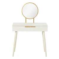 HOMCOM Coiffeuse Design Table de Maquillage avec Miroir rond, 2 tiroirs pour chambre, intérieur, blanc(m-1)