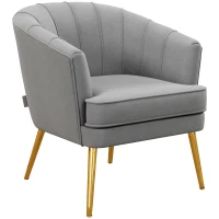 HOMCOM Poltrona in Velluto Imbottita con Gambe Dorate in Poliestere e Acciaio, 71x72x75cm, Grigio(m-10)